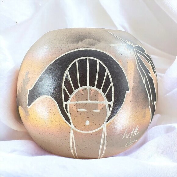 Hozonis Story Line Pottery Vase Vessel Artist Signed Round Native American - Picture 1 of 15